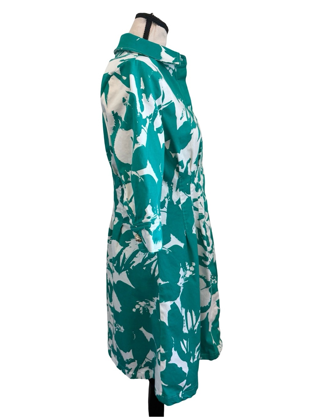 Anne Klein 4P Green White Floral Shirt Dress Petite Button Front Stretch Cotton - Picture 5 of 13